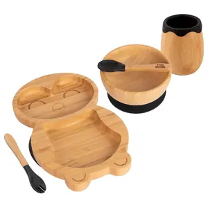 5pc Bamboo Penguin Baby Weaning Set - Black