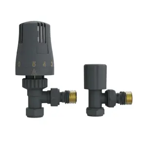 Right Radiators Thermostatic Anthracite TRV & Lockshield Angled Radiator Valves 1/2"x15mm Pack