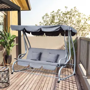 Outsunny 3 Seater Swing Chair for Outdoor w/ Adjustable Canopy, Grey