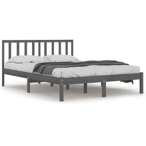 Berkfield Bed Frame Grey Solid Wood Pine 135x190 cm 4FT6 Double