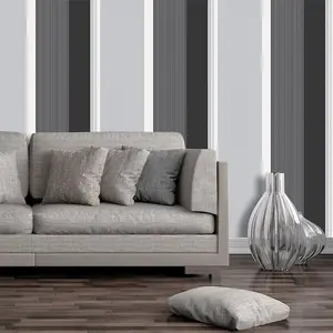 Stripe Wallpaper Bold Charcoal Grey Black White Silver Luxury Modern