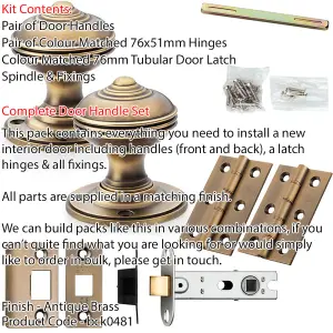 Mortice Door Knob & Latch Pack - Antique Brass - 50mm Classic Reeded On Round Rose