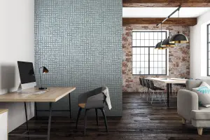 Galerie Urban Classics Steel Blue Manhattan Metallic Loft Tiles Wallpaper Roll