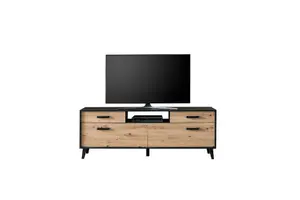 Stylish Artona 04 TV Cabinet H680mm W1860mm D400mm - Oak Artisan & Black Matt Finish