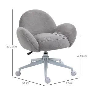 HOMCOM Fluffy Leisure Chair Office Chair with Backrest Armrest Wheels Grey