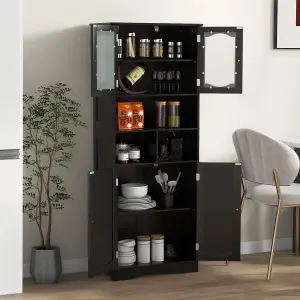 COSTWAY 148cm Tall Bathroom Cabinet Freestanding Storage Cabinet with Tempered Glass Doors