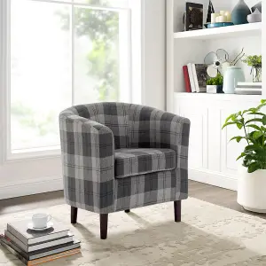 Grey Tartan Fabric Accent Bucket Tub Chair Occasional Armchair