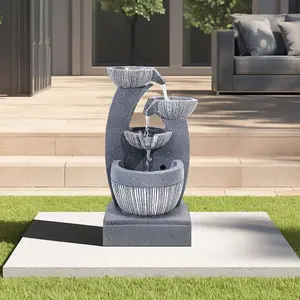 4 Tier Rockery Waterfall Decoration Solar Powered Outdoor Water Feature Fountain with LED Lights 47cm