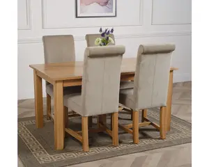 Oslo 150 x 90 cm Medium Oak Dining Table and 4 Chairs Dining Set with Washington Grey Fabric Chairs