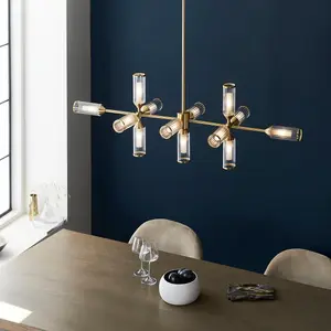 Luminosa Trieste Bar Pendant Ceiling Light Satin Brass Plate, Clear, Frosted Glass