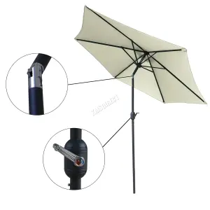 Birchtree Garden Parasol Tilt Crank Patio Sunshade Umbrella Aluminium 2.5M Beige