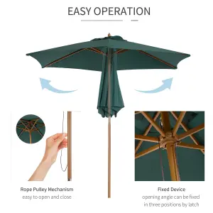 Outsunny 2.5m Wood Garden Parasol Sun Shade Patio Outdoor Wooden Umbrella Canopy