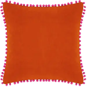 Paoletti Pom Pom Trimmed Velvet Polyester Filled Cushion