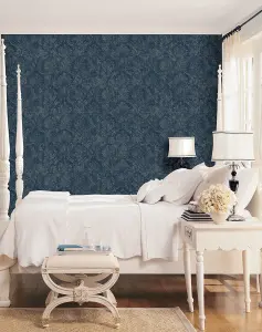 Galerie Stripes And Damask 2 Blue Canvas Damask Smooth Wallpaper