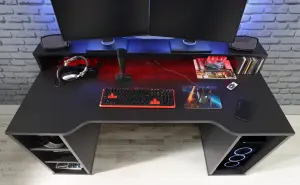 Loadout Wide Black Gaming Desk with Colour Changing LED