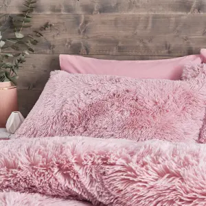 Catherine Lansfield Bedding Cuddly Deep Pile Duvet Cover Set with Pillowcases Blush Pink