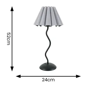 ValueLights Wiggle Black Metal Single Stem Table Lamp with Grey Scallop Tapered Lamp Shade