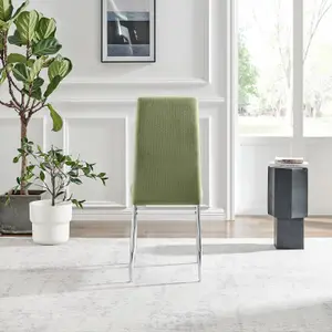 Furniturebox UK Dining Chair - 2x Paloma Green Fabric Upholstered Dining Chair Silver Legs - Contemporary Dining Kitchen Furniture