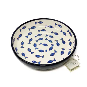 Signature Blue & White Fish Hand Painted Ceramic Kitchen Dining Large Bowl (D) 27cm