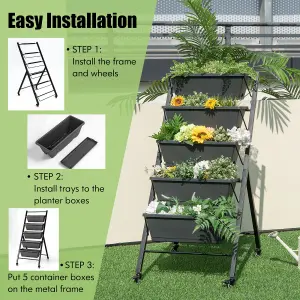 Costway 5-Tier Vertical Raised Garden Bed Freestanding Garden Planter 5 Container Boxes