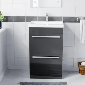 Nes Home Nanuya 500mm Floorstanding 2 Drawer Vanity Basin Unit Anthracite