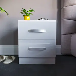 Arkadij 2 Drawer Beside Table With Metal Runners, Modern Bedroom Storage Cabinet White