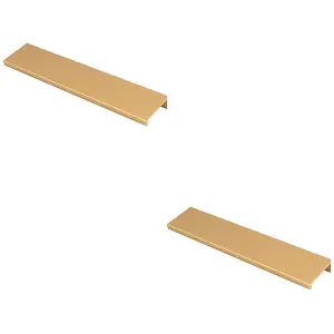 2 PACK - Square Edge Finger Pull Handle - Satin Brass 200mm - Slim Cupboard Drawer