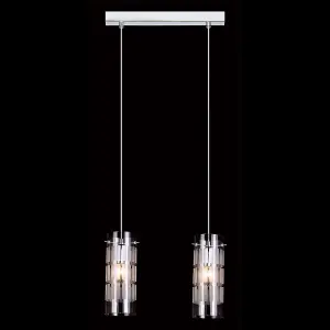 Luminosa Modern Hanging Pendant Chrome 2 Light  with Clear Shade, E27