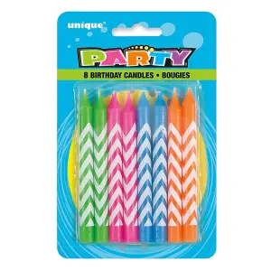 Unique Party Neon Chevron Birthday Candles (Pack of 8) Multicoloured (One Size)