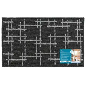 JVL Vector Machine Washable Latex Backed Doormat, 50x80cm, Black