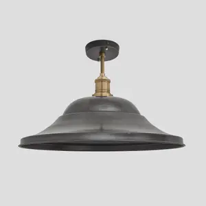 Industville Brooklyn Giant Hat Flush Mount, 21 Inch, Pewter, Brass Holder