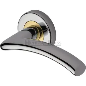 Heritage Door Handle Lever Latch on Round Rose Centaur Design (Set of 2) Polished Chrome/Brass