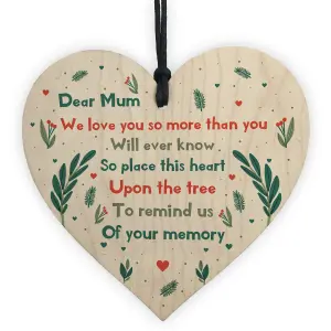 Dear Mum Memorial Gift To Hang On The Christmas Tree Wooden Heart Mum Memorial Plaque