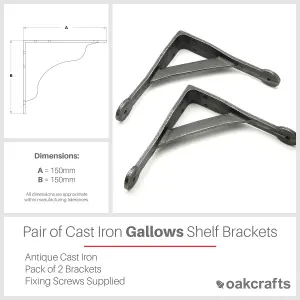 Oakcrafts - Pair of Antique Cast Iron Gallows Shelf Brackets - 150mm x 150mm