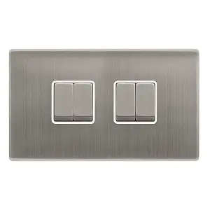 Stainless Steel Screwless Plate 10A 4 Gang 2 Way Ingot Light Switch - White Trim - SE Home