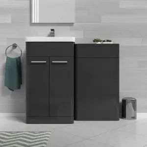 Nes Home Bathroom Anthracite 1000mm Freestanding Cabinet Ceramic Basin & WC Unit