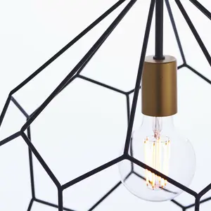 Hanging Ceiling Pendant Light Geometric Black Gold Shade Feature Lamp Bulb Rose