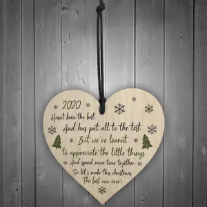 Lockdown Poem Wooden Heart Christmas Tree Decoration Bauble Family Gift Keepsake