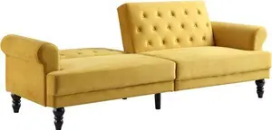 Hanney 3-Seater Chesterfield Sofa Bed In Mustard Yellow Velvet, Clic Clac Sofa Bed - Daals - Sofa Beds