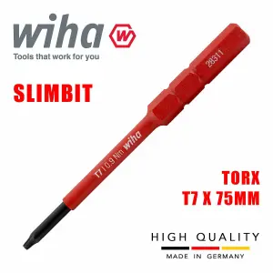 Wiha SlimBits Torx Screwdriver Bit T7 Head 1000v VDE Electrician 75mm 43142