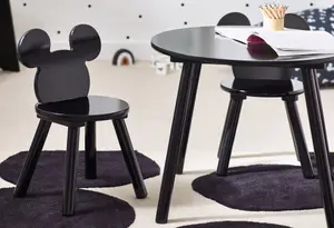 Disney Mickey Mouse Table and Chair Set, 2 Chairs Included, Black finish, Table: W60 X D60 X H48cm, Chair: W28 X D28 X H45cm