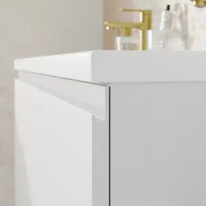 GoodHome Levanna Wide Matt White Wall-mounted Bathroom Cabinet (H) 480mm (W) 1200mm