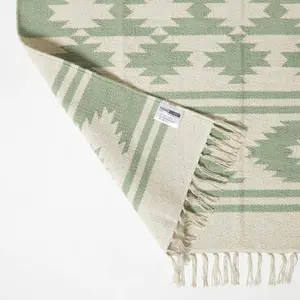 Homescapes Turin Green & Natural Kilim Cotton Rug, 120 x 170 cm