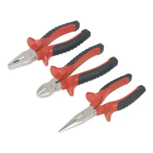 Sealey Pliers Set 3 Pcs Combi Long Nose and Side Cutter Anti-Slip Guard AK8521