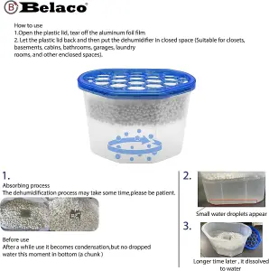 Belaco Disposable Dehumidifier Pack of 6x 500ml Prevent Mould & Mildew, Eliminating Musty Odor, Remove Dampness, Absorber