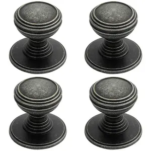 4x Ringed Tiered Cupboard Door Knob 30mm Diameter Pewter Cabinet Handle