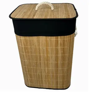 Bamboo Laundry Basket with Lid Liner 72L Folding Washing Clothes Bin Hamper Bag