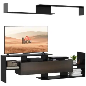 HOMCOM TV Cabinet Unit w/ Wall-Mounted Shelf, Open Shelves Black and Brown