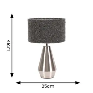 ValueLights Jax Silver Metal Touch Dimmer Table Lamp with Charcoal Grey Boucle Shade