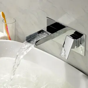 Nes Home Ozone Square Waterfall Wall Mounted Basin Mixer Tap Chrome